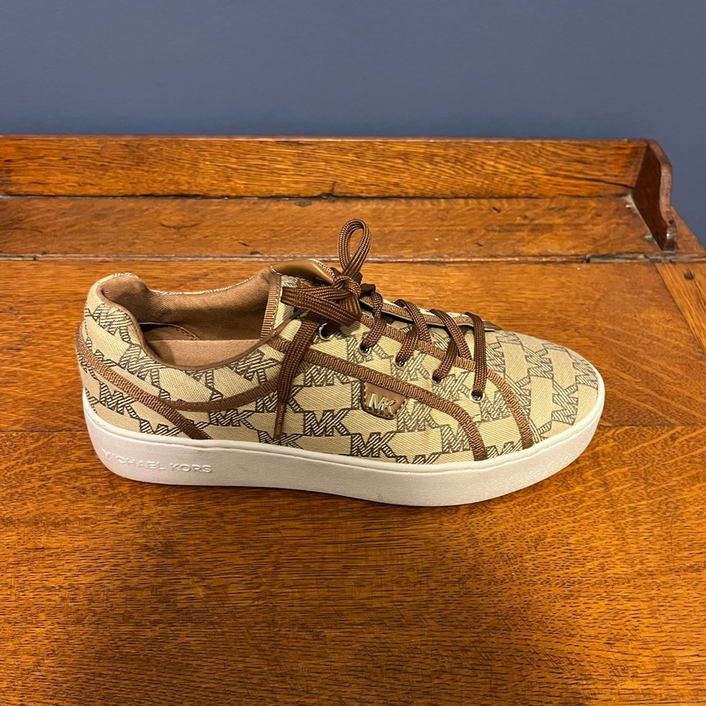Michael Kors Brown Monogram Lace-Up Sneakers